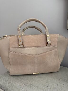BCBGMaxAzria Neutral Beige Suede Satchel